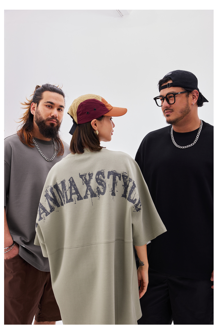 オーバーサイズTシャツ 滲み文字バックプリント重ね着風Ｔシャツ