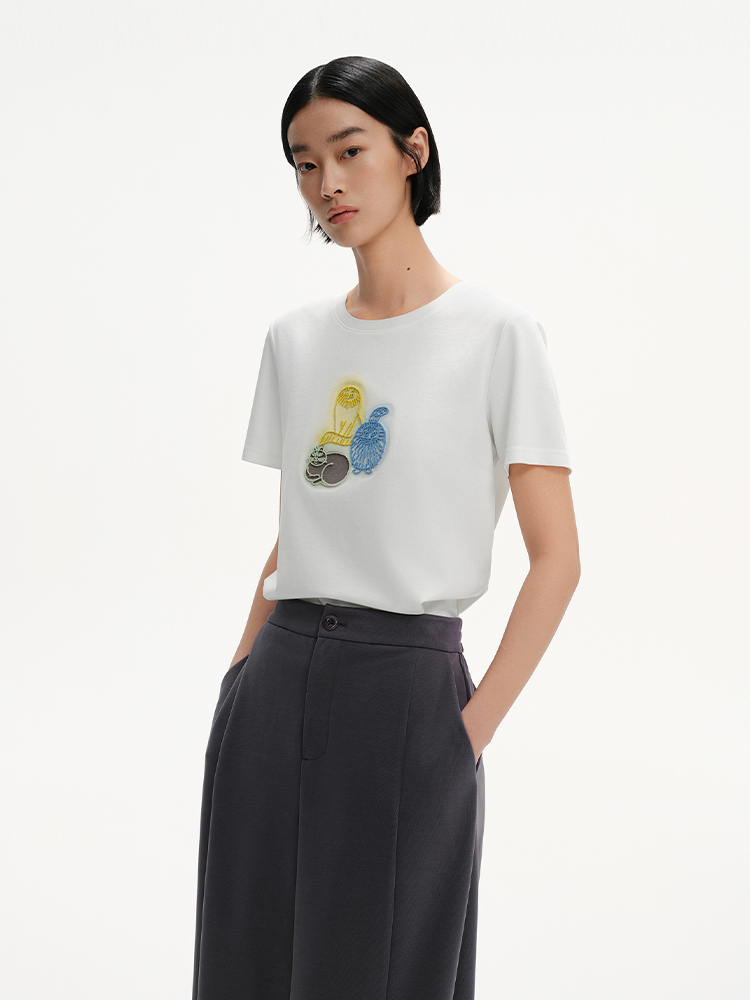 オーバーサイズTシャツ 芸術的イラスト入りゆるシルエット半袖