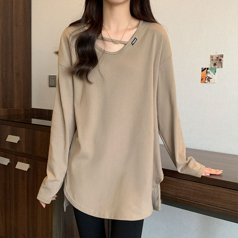 オーバーサイズTシャツ 裾スリット入りゆったり長袖ロングトップス