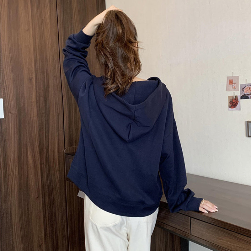 オーバーサイズTシャツ フード付きボタンデザイン長袖プルオーバー