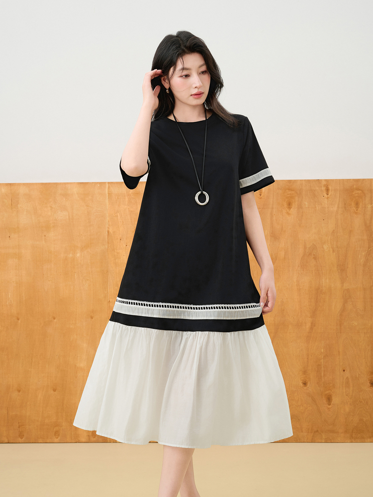 オーバーサイズTシャツ バイカラー切替裾フリルワンピース