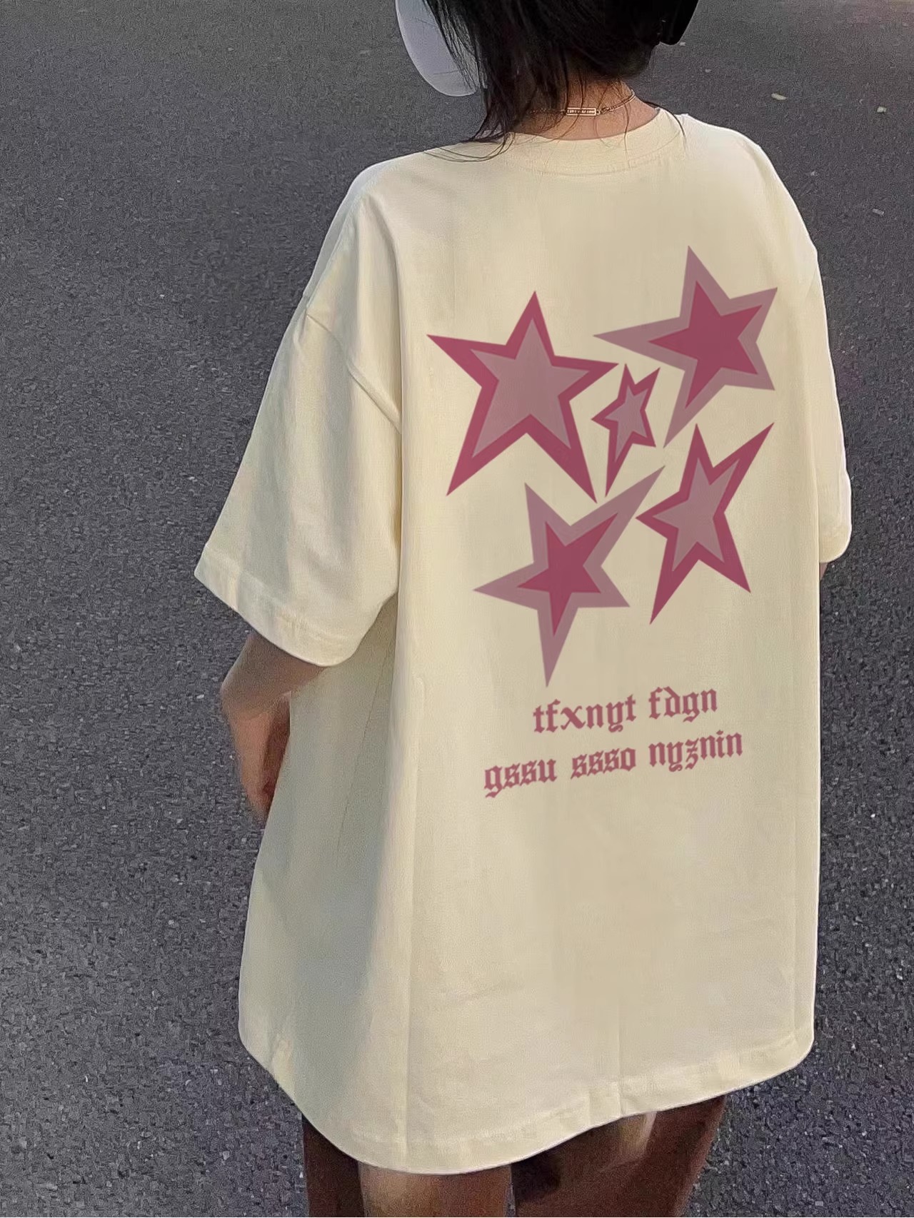 オーバーサイズTシャツ 星空プリント ゆったりロング丈トップス