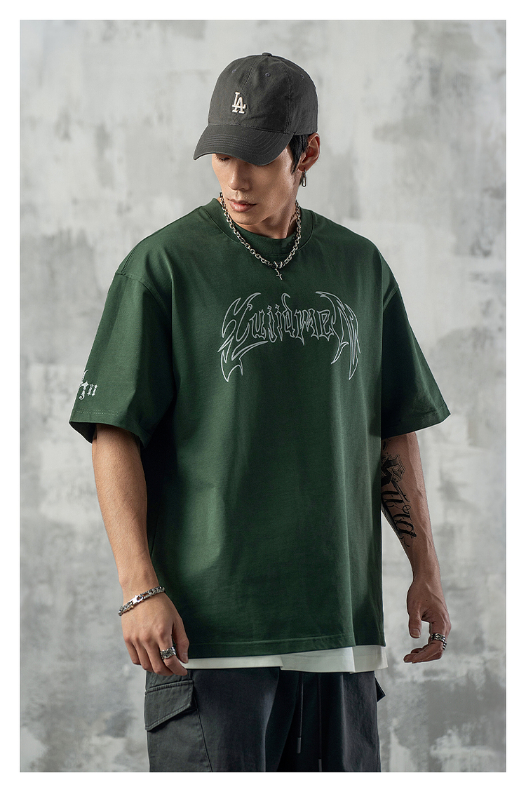 オーバーサイズTシャツ 幻影翼文字 ゆったりシルエット