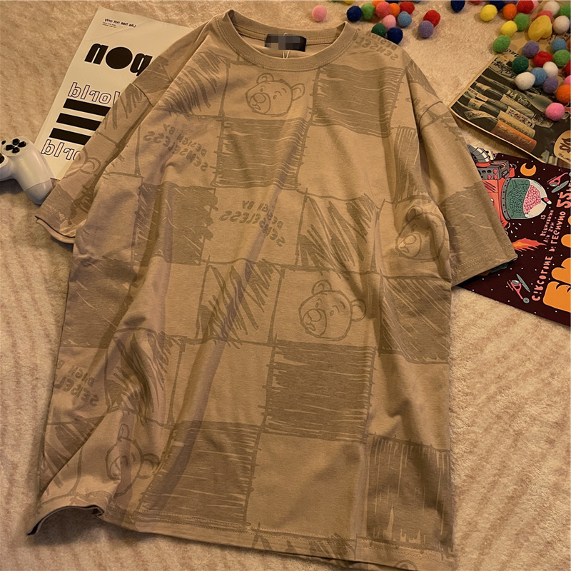 オーバーサイズTシャツ クマさん落書き風ゆったりトップス