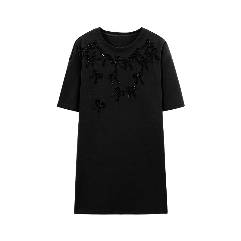 オーバーサイズTシャツ スパンコール装飾ゆったりワンピース