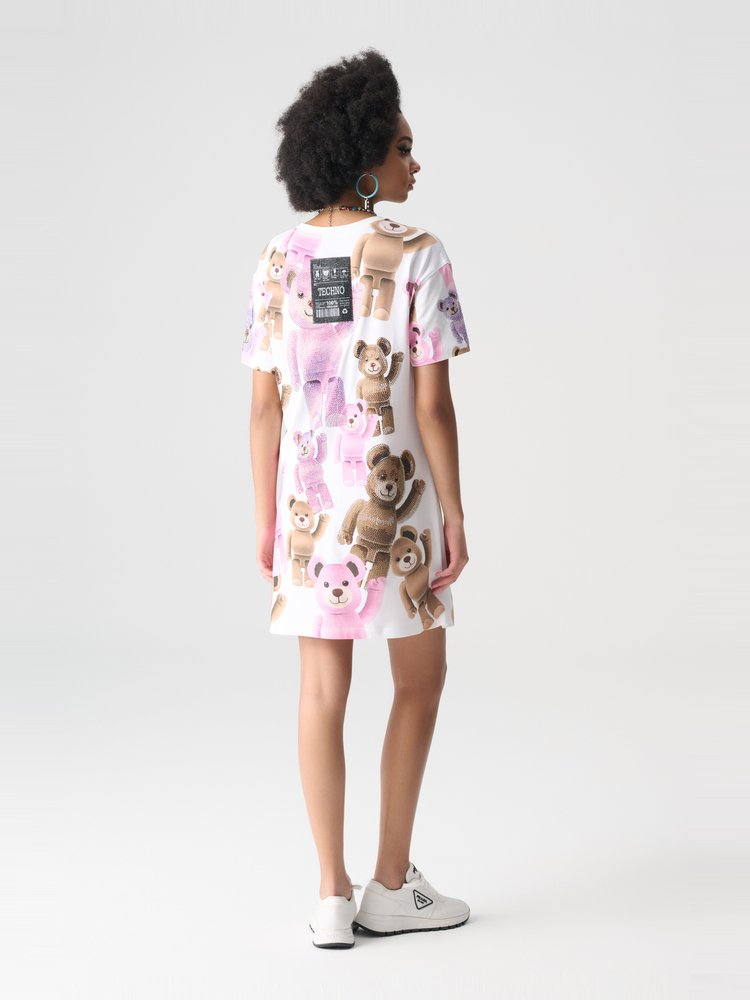 オーバーサイズTシャツ ぬいぐるみ総柄ゆったりワンピース