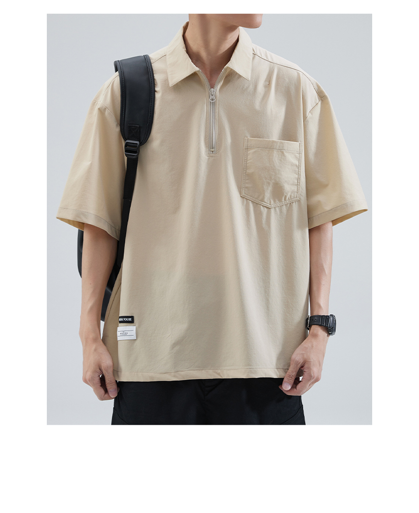 オーバーサイズTシャツ ハーフジップ襟付きポケットシャツ