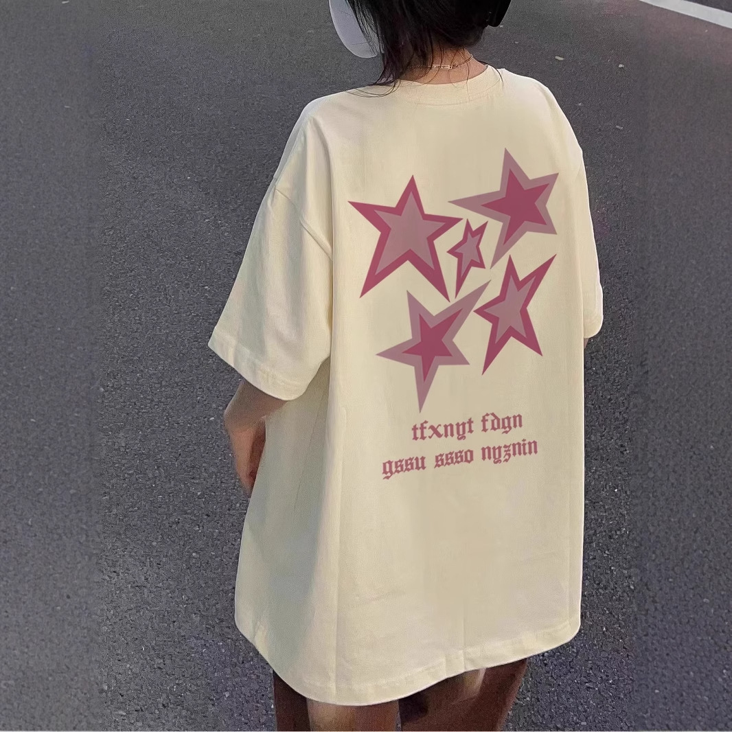 オーバーサイズTシャツ 星空プリント ゆったりロング丈トップス