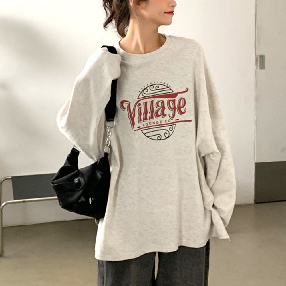 オーバーサイズTシャツ ヴィンテージロゴオーバーサイズ長袖Tシャツ韓国風