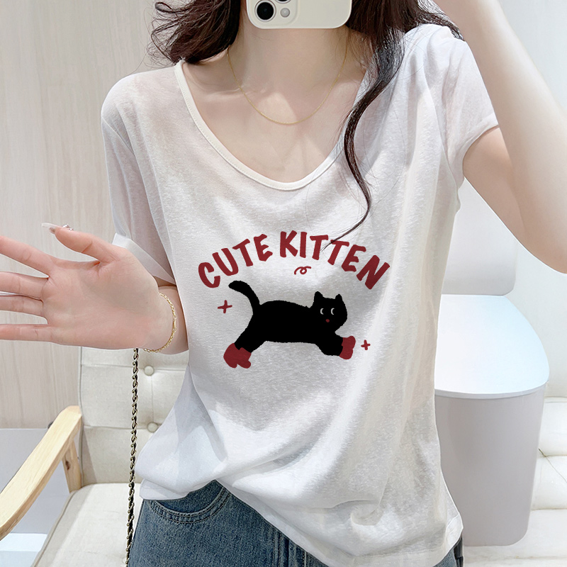 オーバーサイズTシャツ ゆるふわ子猫イラストゆったり半袖