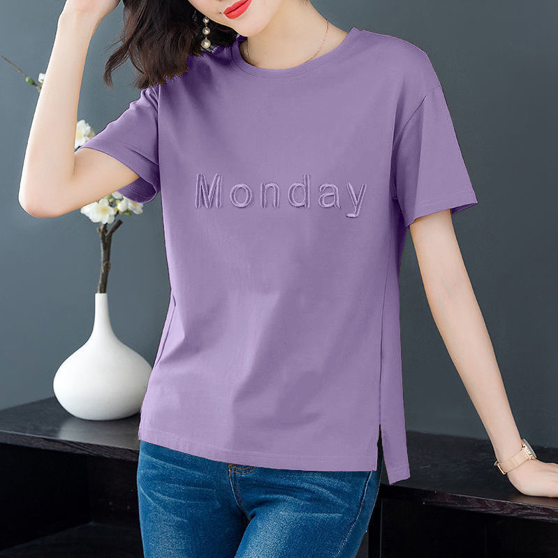 オーバーサイズTシャツ 曜日刺繍 ゆったりカジュアルトップス