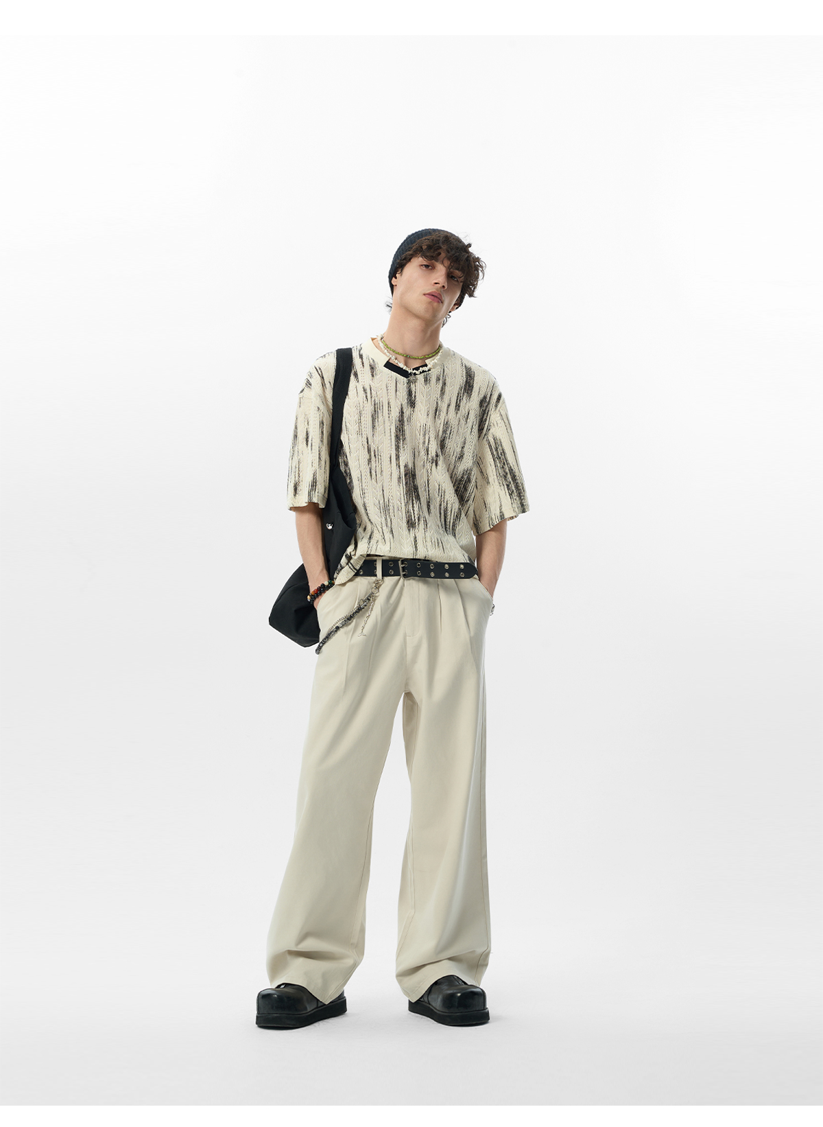 オーバーサイズTシャツ 墨流し模様 ゆったりシルエット半袖