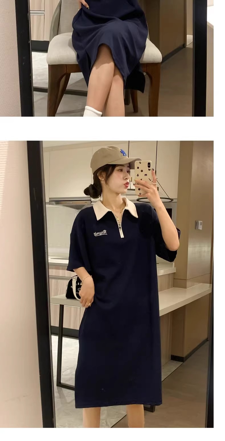オーバーサイズTシャツ 襟付きゆったりポロワンピース