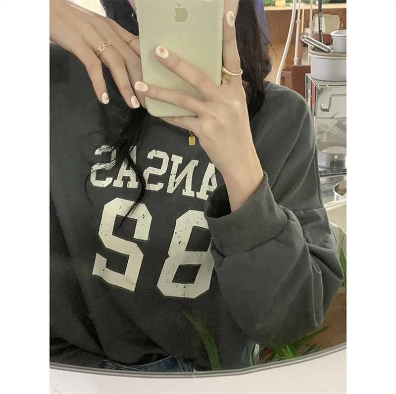 オーバーサイズTシャツ 韓国風ロゴプリント長袖オーバーサイズ