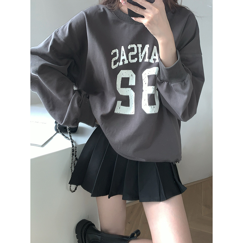 オーバーサイズTシャツ 韓国風ロゴプリント長袖オーバーサイズ