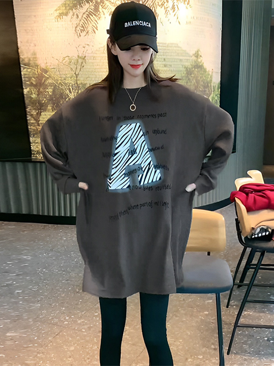 オーバーサイズTシャツ 幾何学模様プリント長袖ゆったりトップス