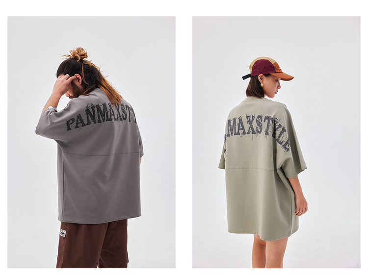 オーバーサイズTシャツ 滲み文字バックプリント重ね着風Ｔシャツ