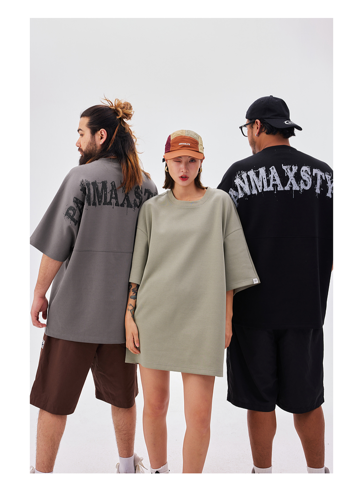 オーバーサイズTシャツ 滲み文字バックプリント重ね着風Ｔシャツ
