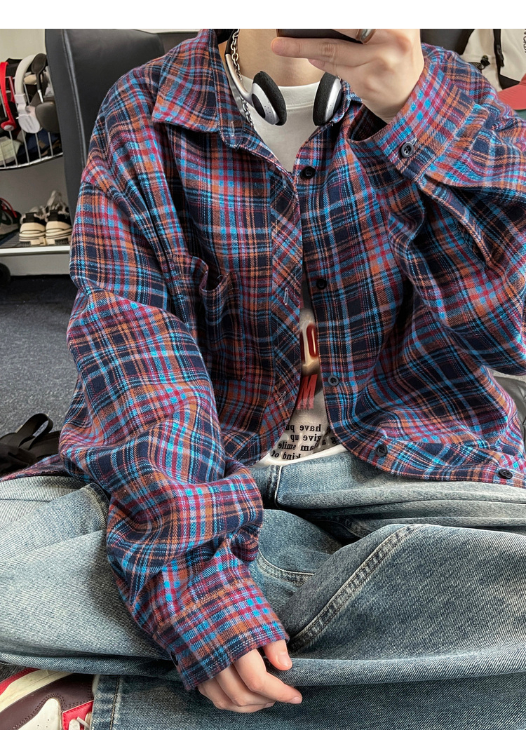 オーバーサイズTシャツ 格子柄ゆったりシャツ