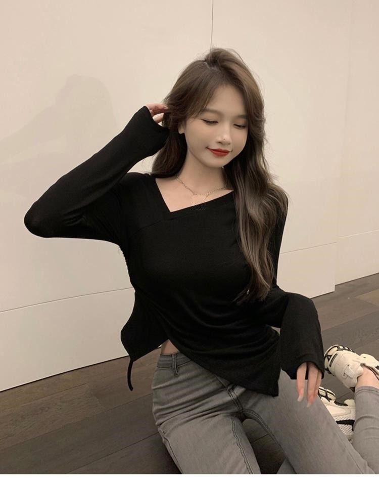 オーバーサイズTシャツ レディースアシンメトリーデザイン長袖ゆったりトップス