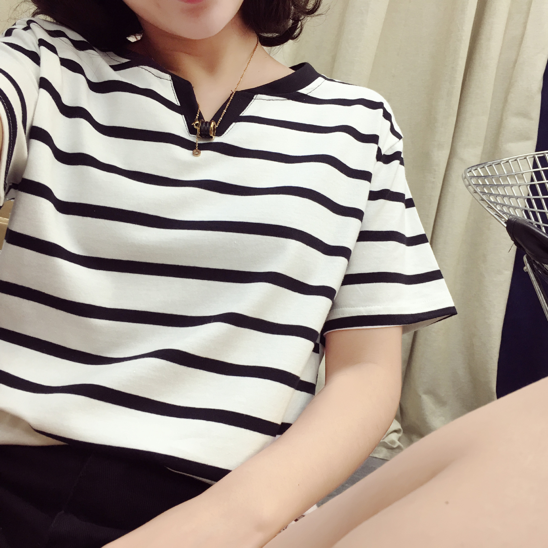 オーバーサイズTシャツ 胸元アクセント ボーダーゆったりカットソー