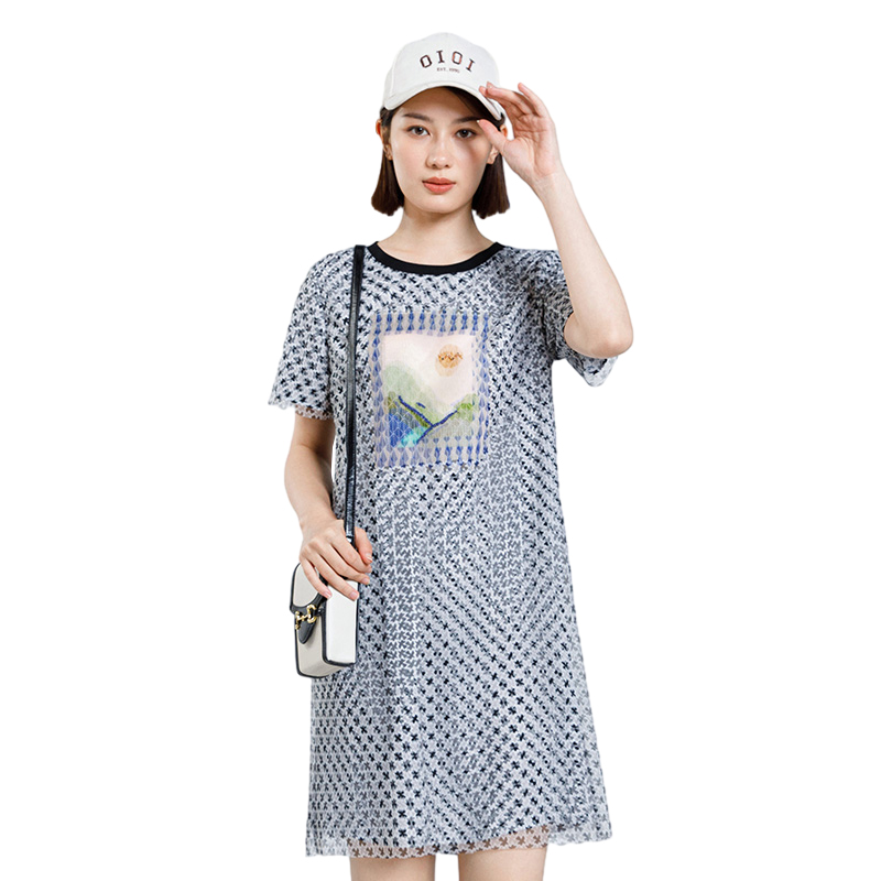オーバーサイズTシャツ 風景画プリント幾何学模様ワンピース