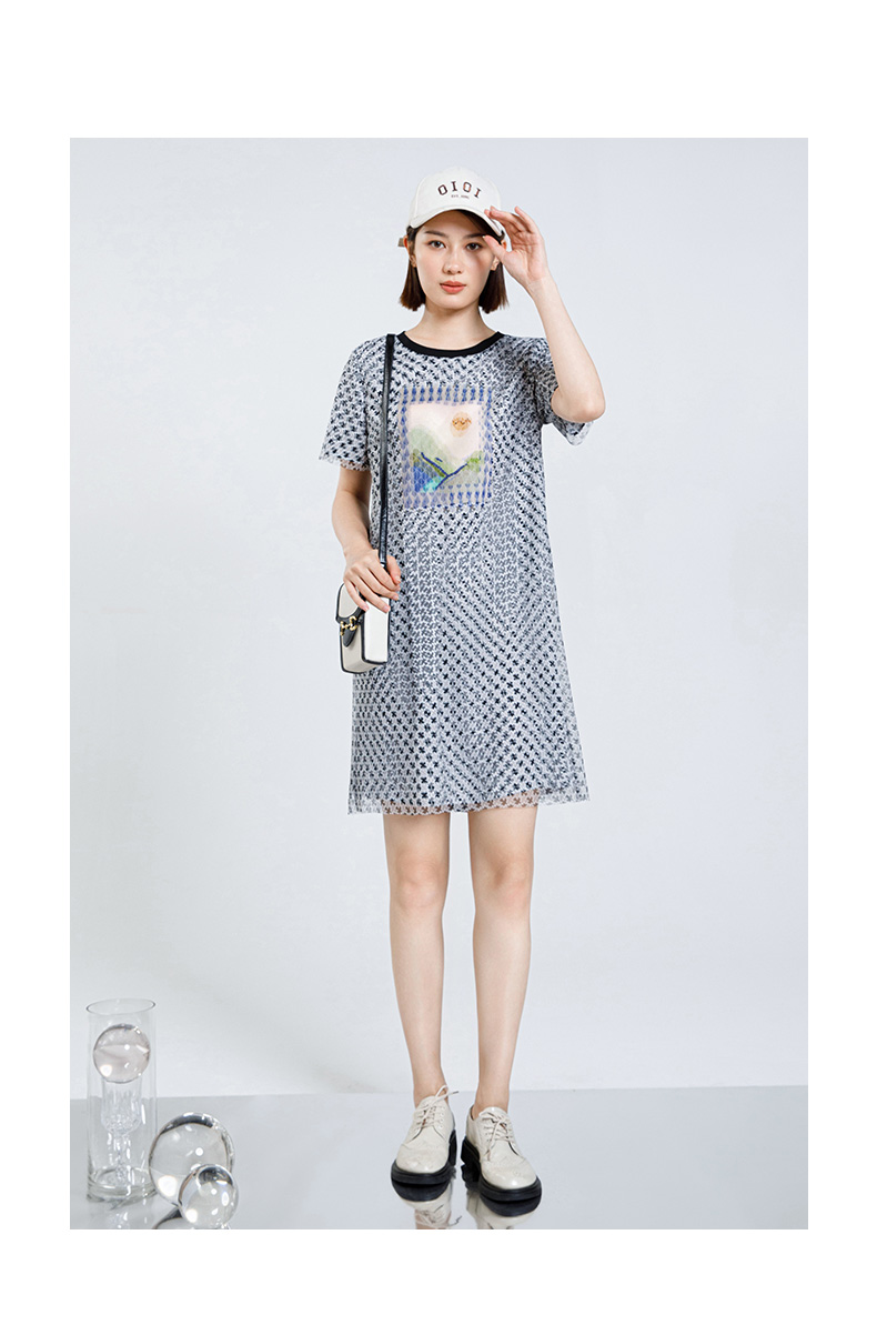 オーバーサイズTシャツ 風景画プリント幾何学模様ワンピース
