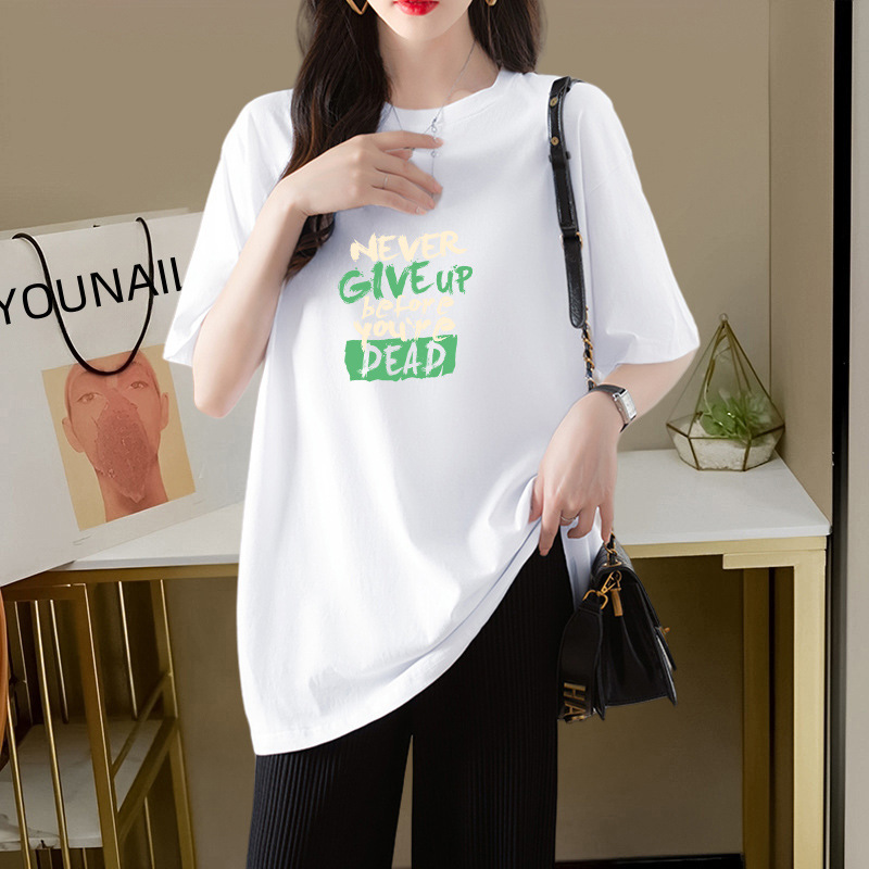 オーバーサイズTシャツ 前向きメッセージ レディースゆったりTシャツ