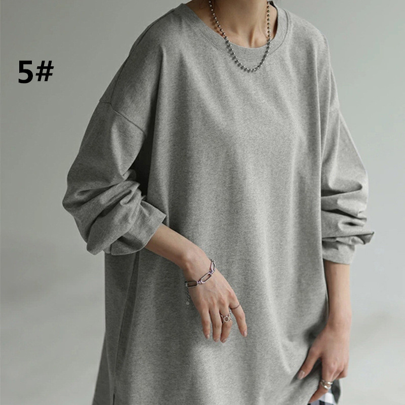 オーバーサイズTシャツ 秋新作 無地 ゆったり長袖カットソー レディース