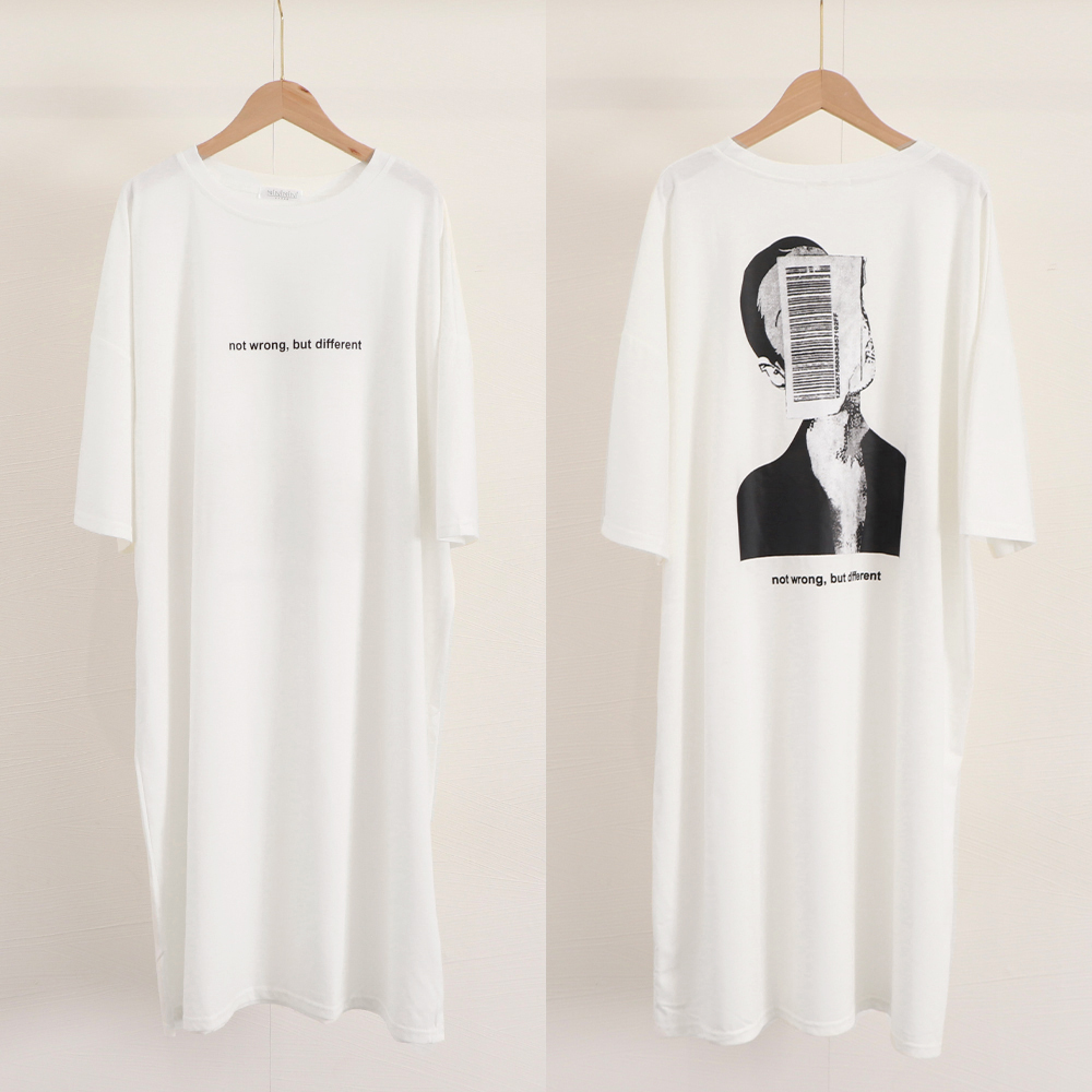 オーバーサイズTシャツ オーバーサイズ長袖ワンピース フロントプリント