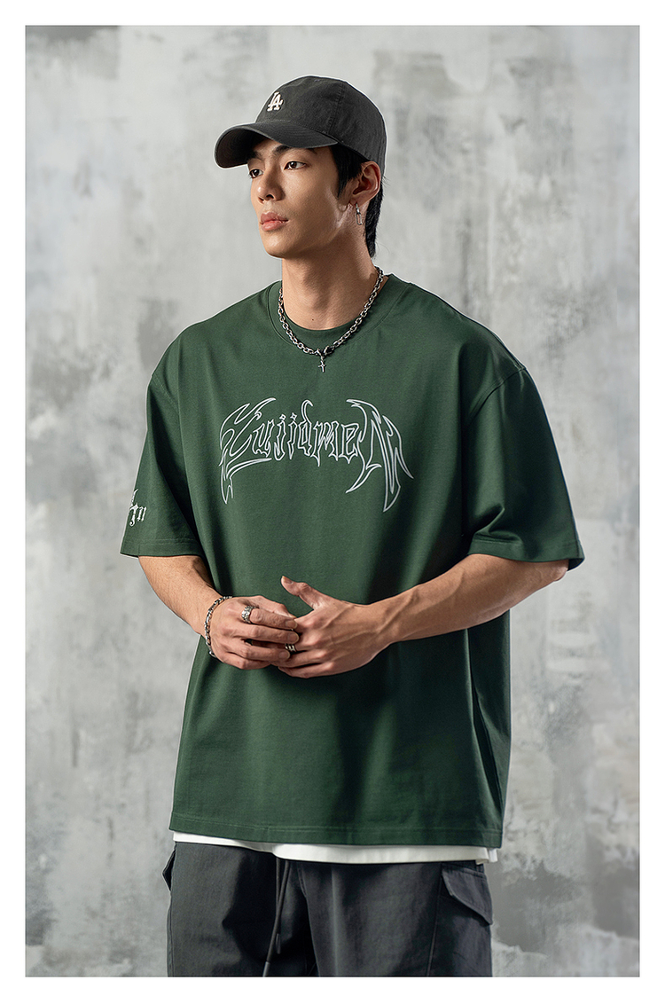 オーバーサイズTシャツ 幻影翼文字 ゆったりシルエット