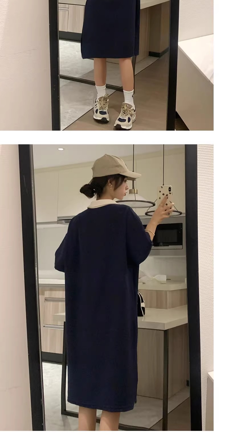 オーバーサイズTシャツ 襟付きゆったりポロワンピース