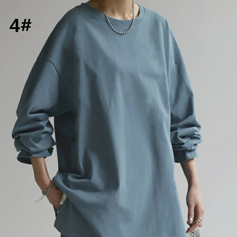 オーバーサイズTシャツ 秋新作 無地 ゆったり長袖カットソー レディース