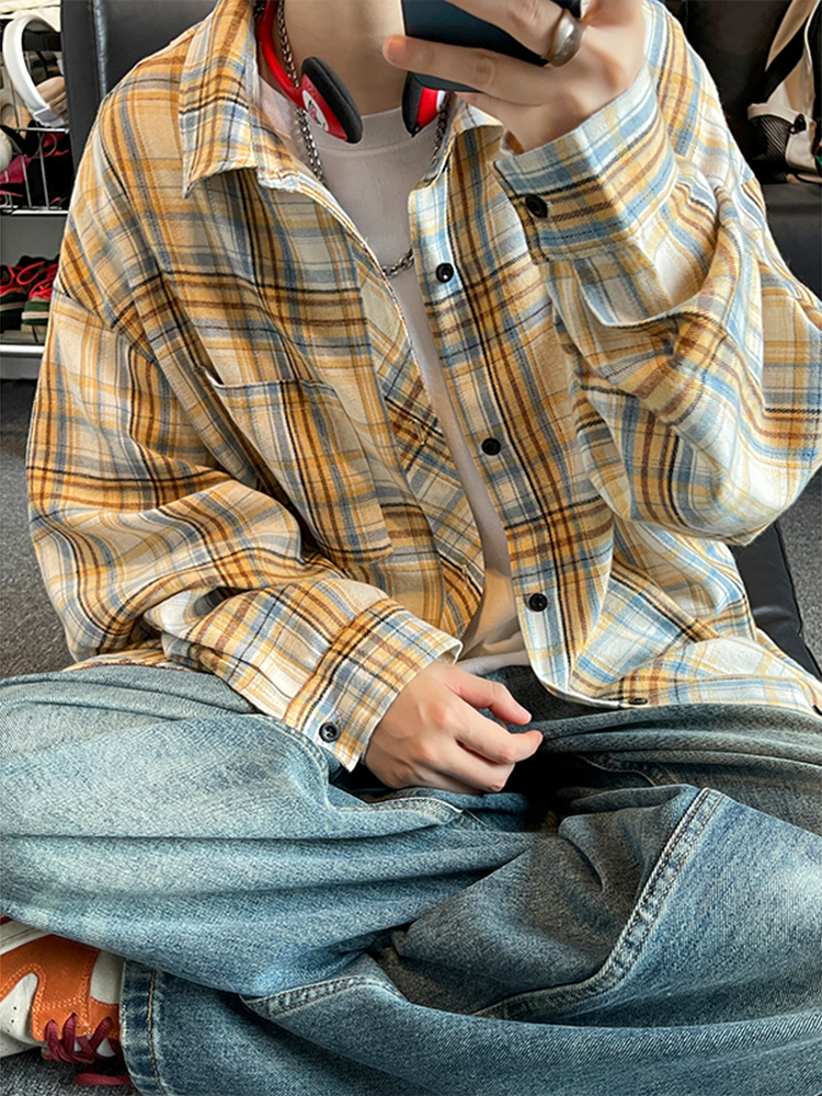 オーバーサイズTシャツ 格子柄ゆったりシャツ