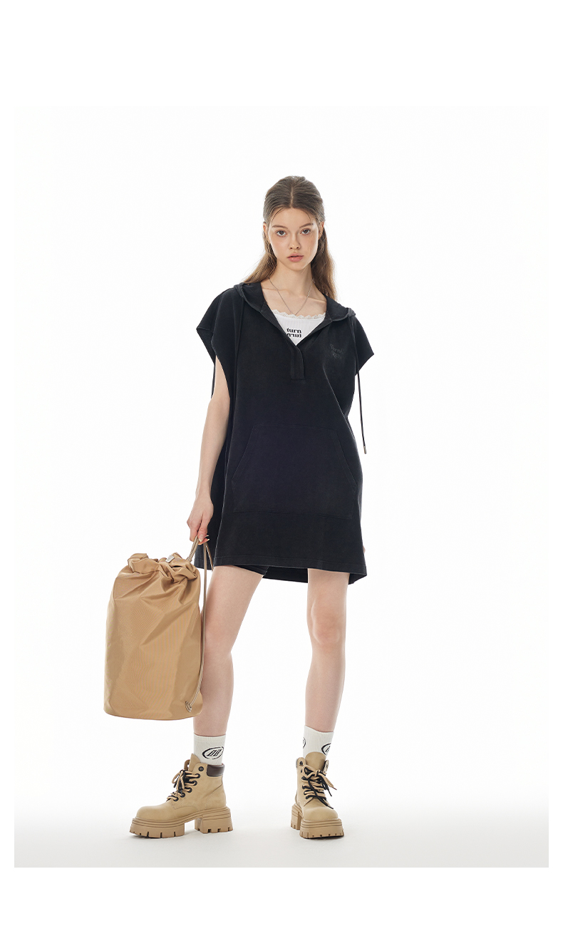 オーバーサイズTシャツ フード付きゆったりチュニックワンピース