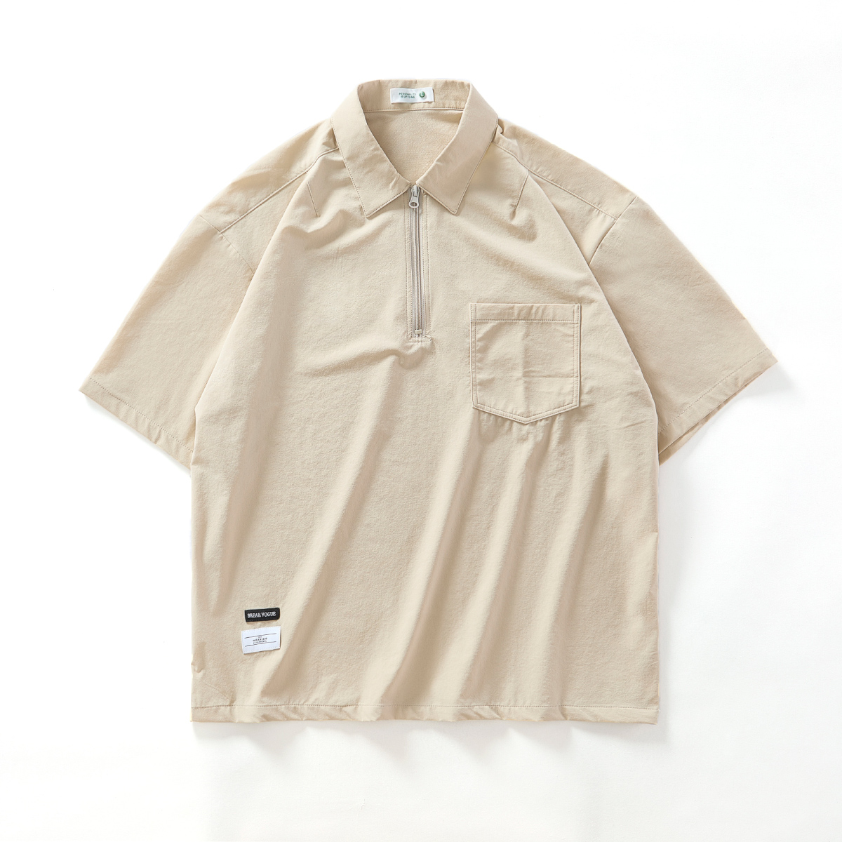 オーバーサイズTシャツ ハーフジップ襟付きポケットシャツ