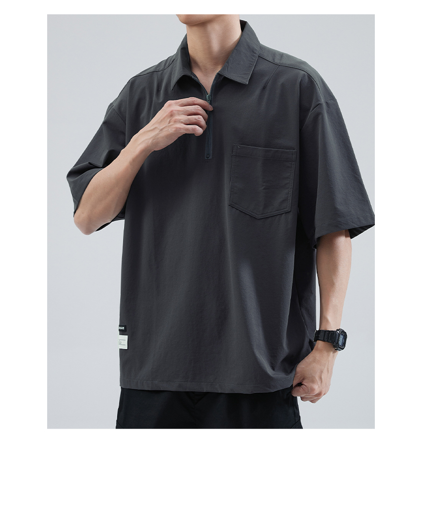 オーバーサイズTシャツ ハーフジップ襟付きポケットシャツ