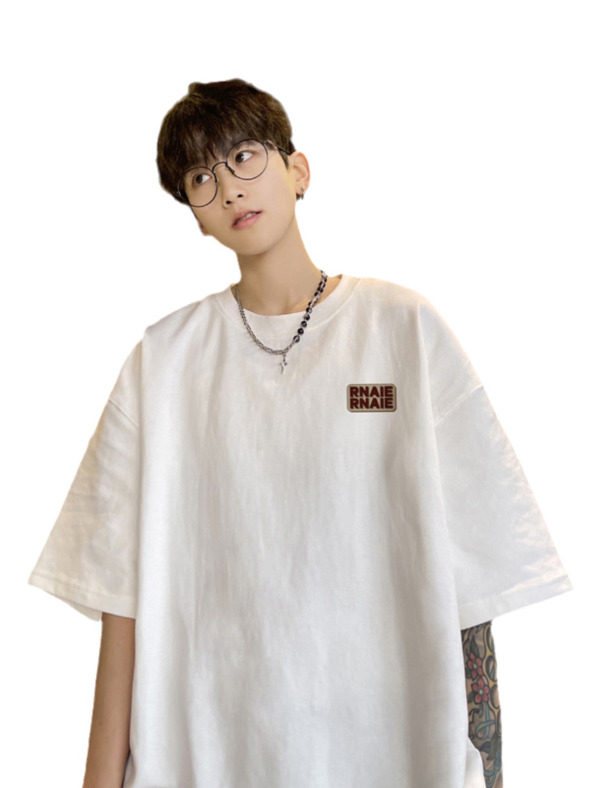 オーバーサイズTシャツ シンプル文字ロゴ ゆったり半袖