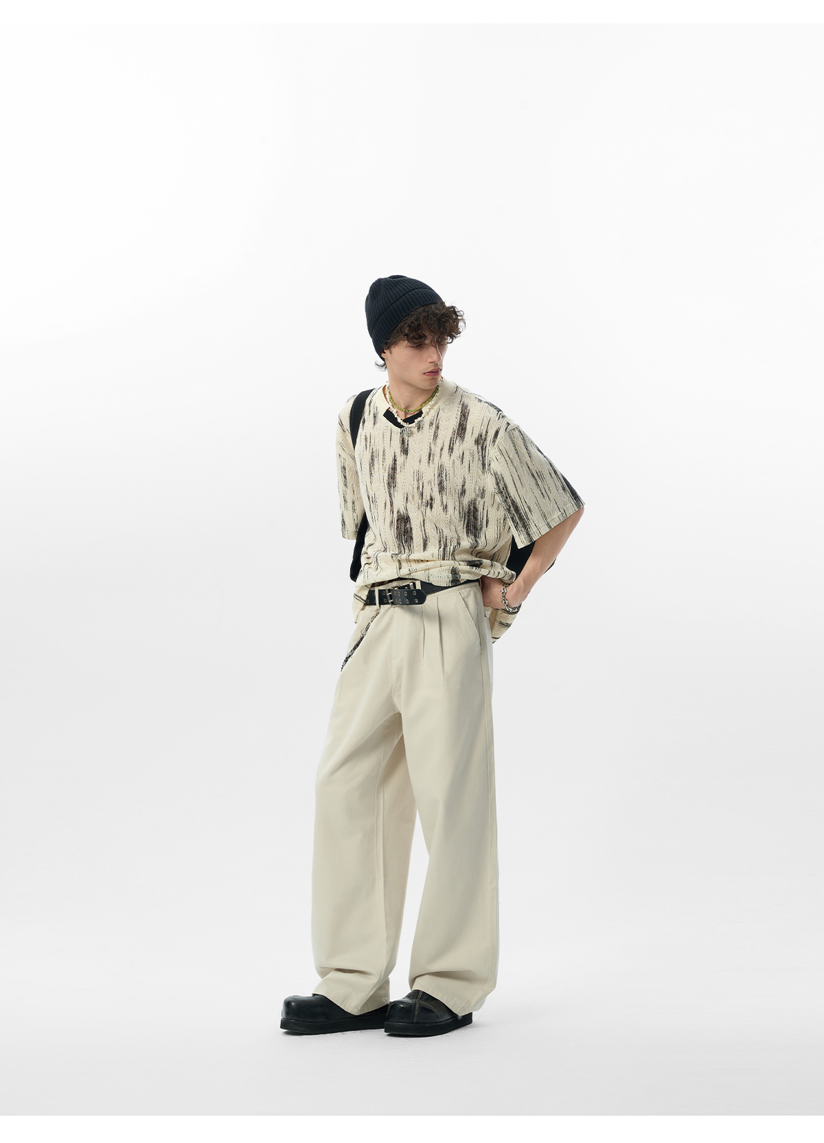 オーバーサイズTシャツ 墨流し模様 ゆったりシルエット半袖