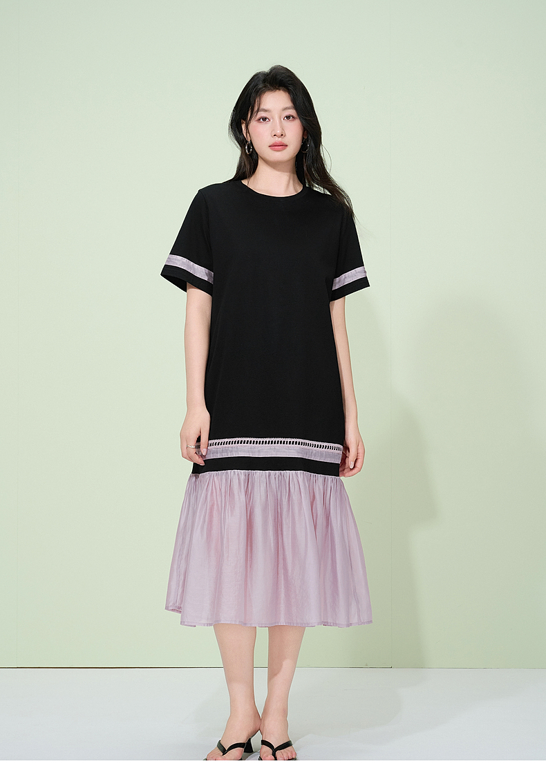 オーバーサイズTシャツ バイカラー切替裾フリルワンピース