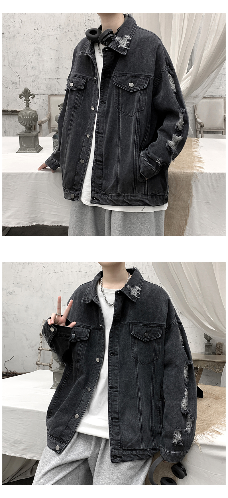 オーバーサイズTシャツ ダメージ加工デニムジャケット