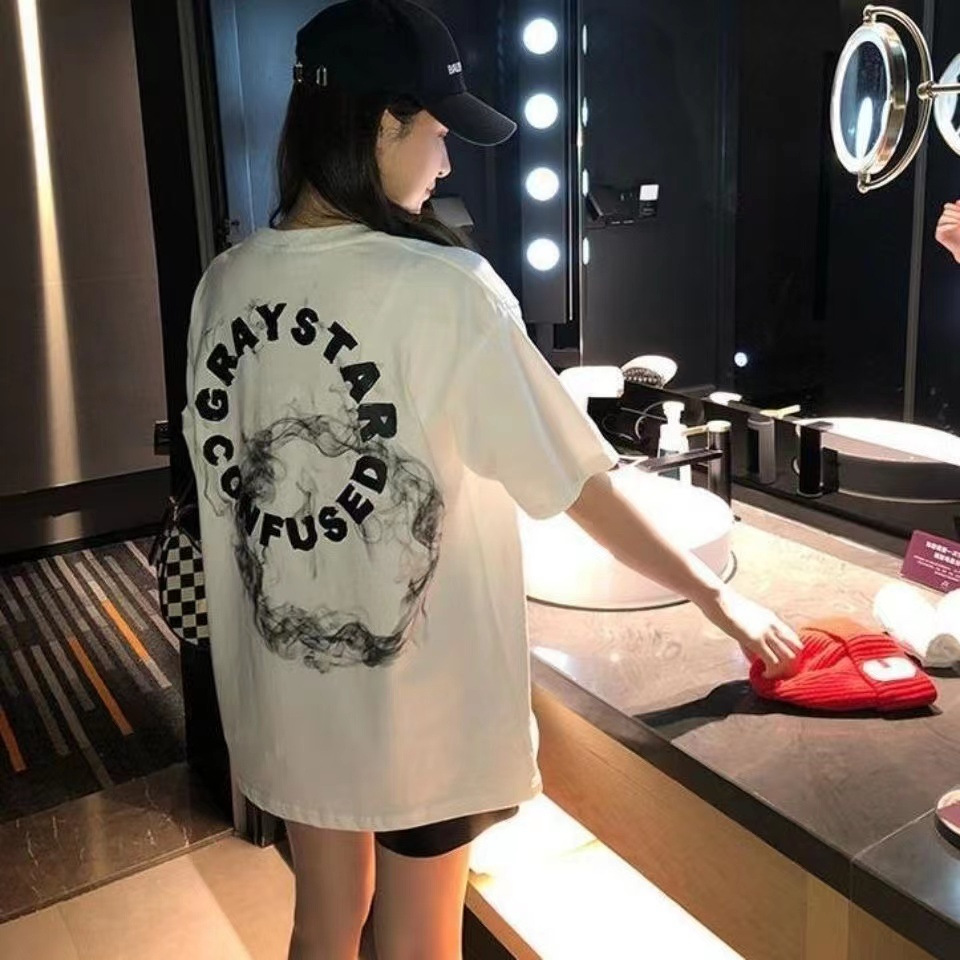 オーバーサイズTシャツ 煙のアート バックプリント レディースゆったりシャツ