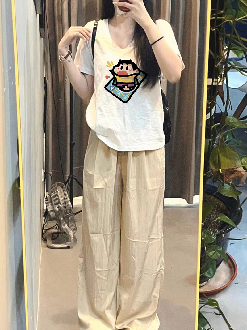 オーバーサイズTシャツ ゆるキャラ刺繍ゆったりTシャツ