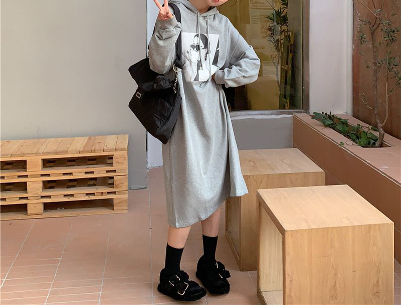 ロングワンピース フード付き切替ゆるふわワンピース