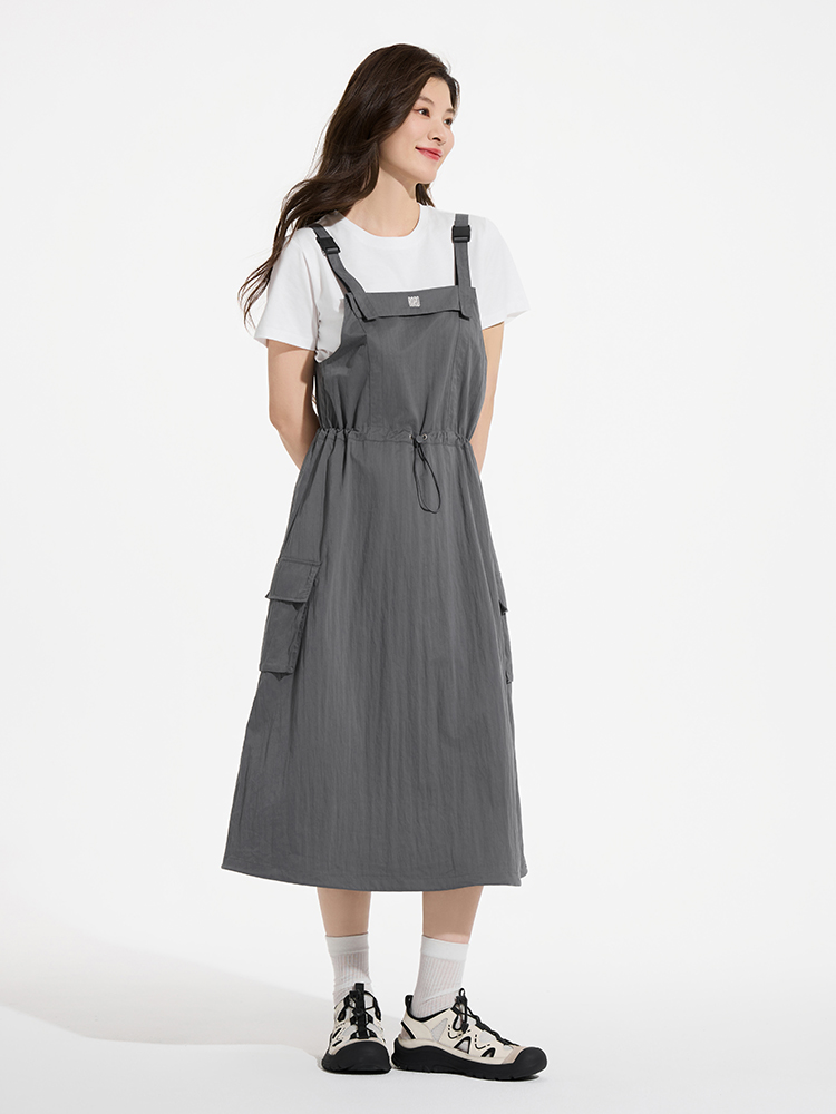 ロングワンピース スウェット ゆったりサロペットロングワンピース