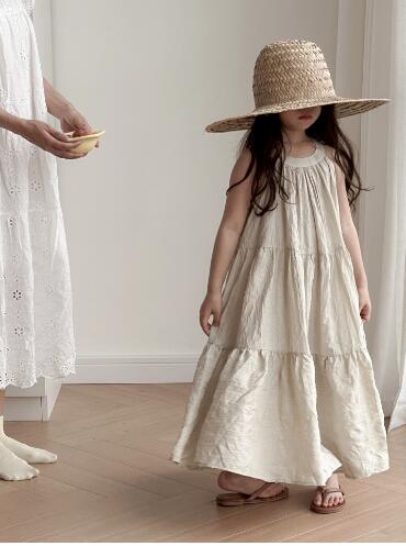 キッズティアードロングワンピース ナチュラル系子供服