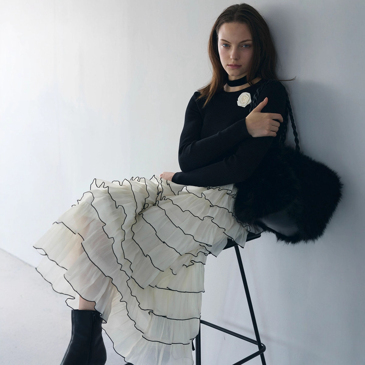 ロングワンピース 秋冬新作 フリル段々ニットワンピース 韓国風レディース服