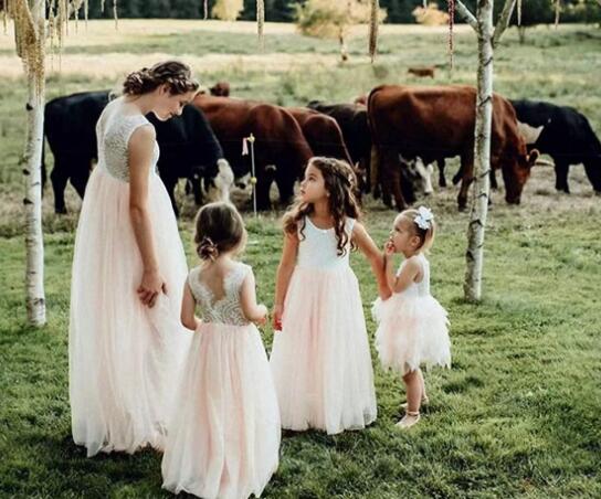 キッズ用結婚式花嫁風レース装飾ロングワンピース白色ドレス