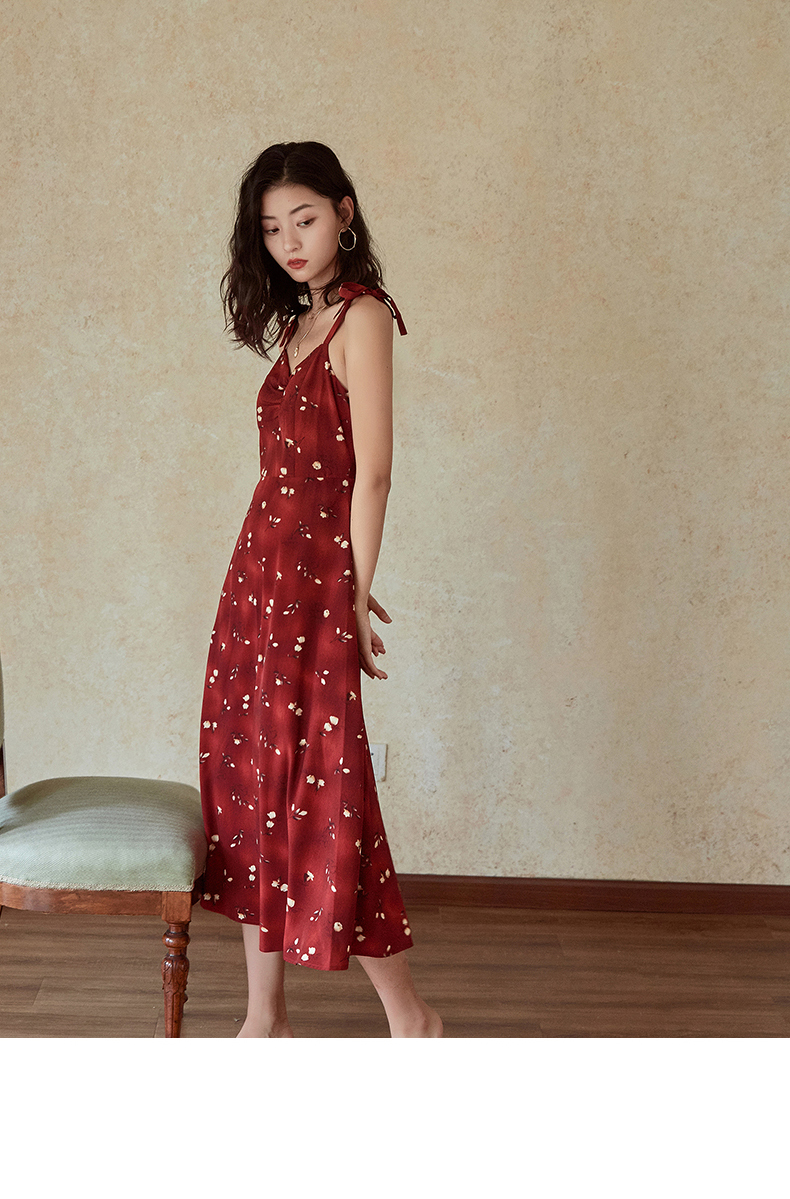 ロングワンピース キャミ 花柄リボン付きキャミソールロングワンピース