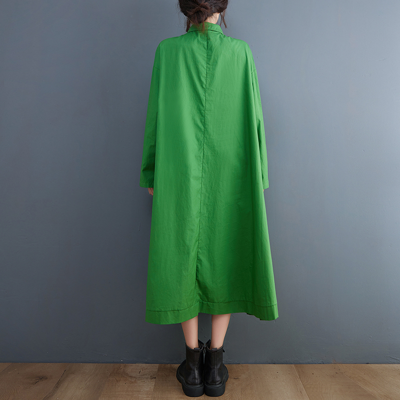 ロングワンピース シャツ 立体円形カットアウト装飾シャツワンピース